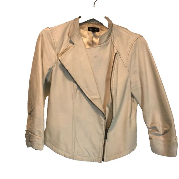 Bebe Ivory 100% genuine leather motor asymmetric jacket with ruched sleeves s - Picture 1 of 11